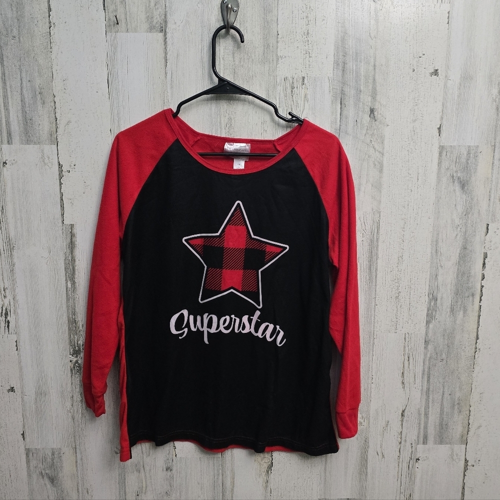 Pjs + Pancakes Red and Black Superstar Long Sleeve Pajama Shirt Size 1X